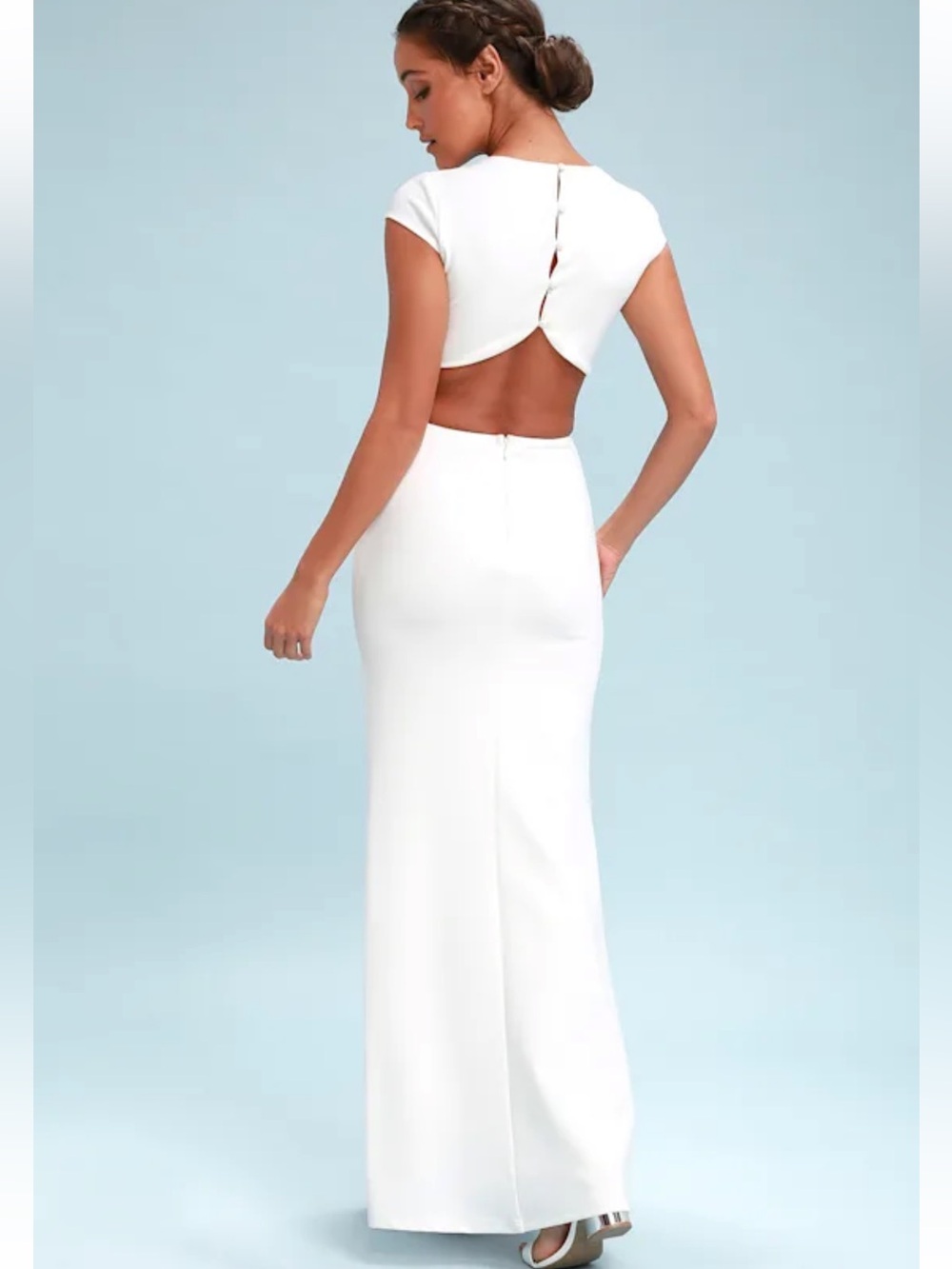 LULUS Be Still My Heart Cutouts Backless White Fitted Formal Maxi Dress GUC